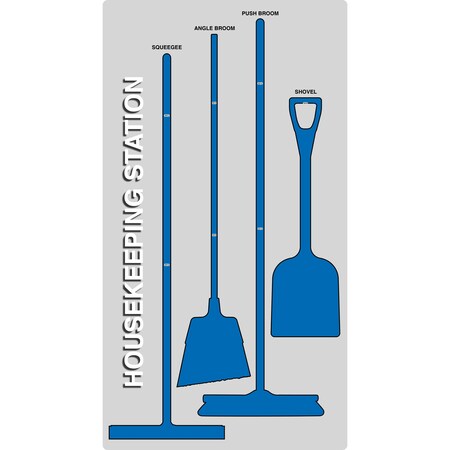 5S Supplies 5S Housekeeping Shadow Board Broom Station Version 6 - Gray Board / Blue Shadows No Broom HSB-V6-GRAY/BLUE-BO